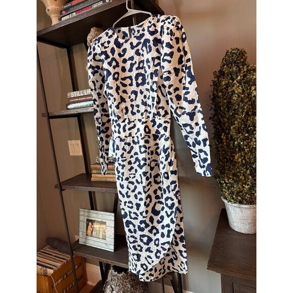 Ronny Kobo Jade Silk Midi Dress Animal Print Navy Blue White Womens Size Small - Picture 7 of 11